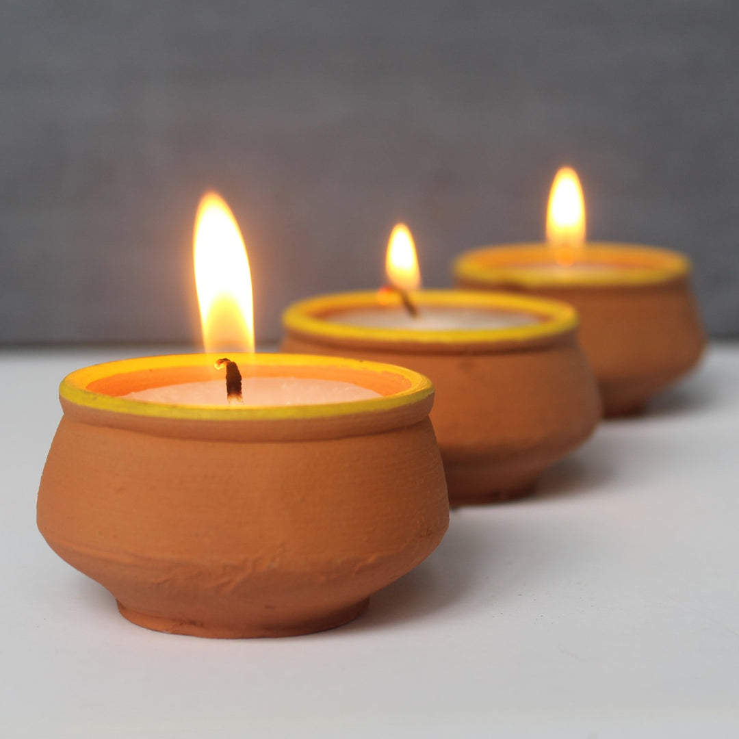 Terracotta Handi Shape Candles | Hand-Crafted | Festive Gift Set of 12