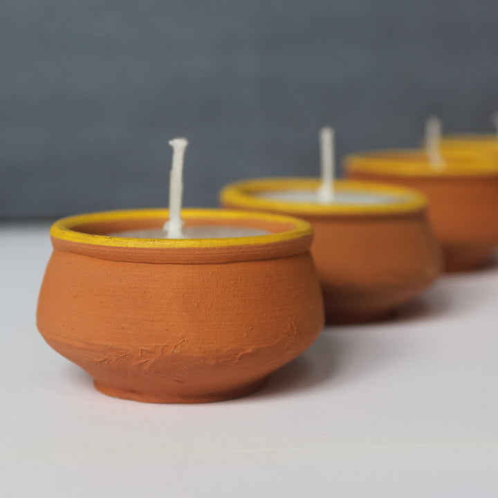 Terracotta Handi Shape Candles | Hand-Crafted | Festive Gift Set of 12