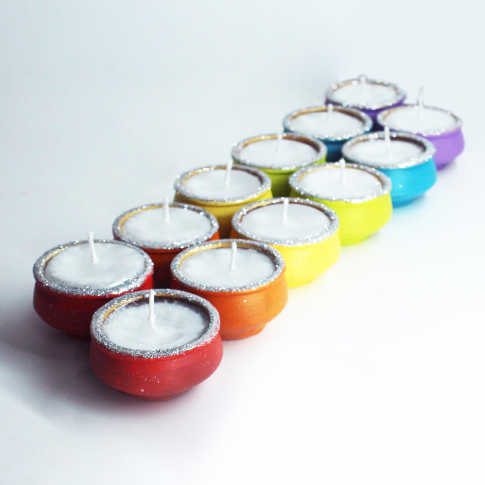 Multi-Colour Handi Shape Perfumed Candles | Festive | Pack Of 12