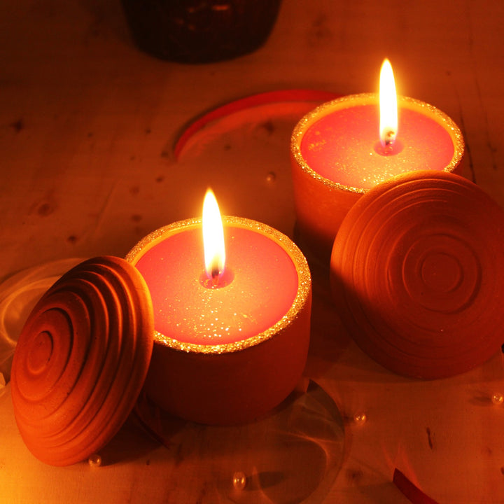 Hut Premium Terracotta Perfumed Candles | Festive | Set Of 2