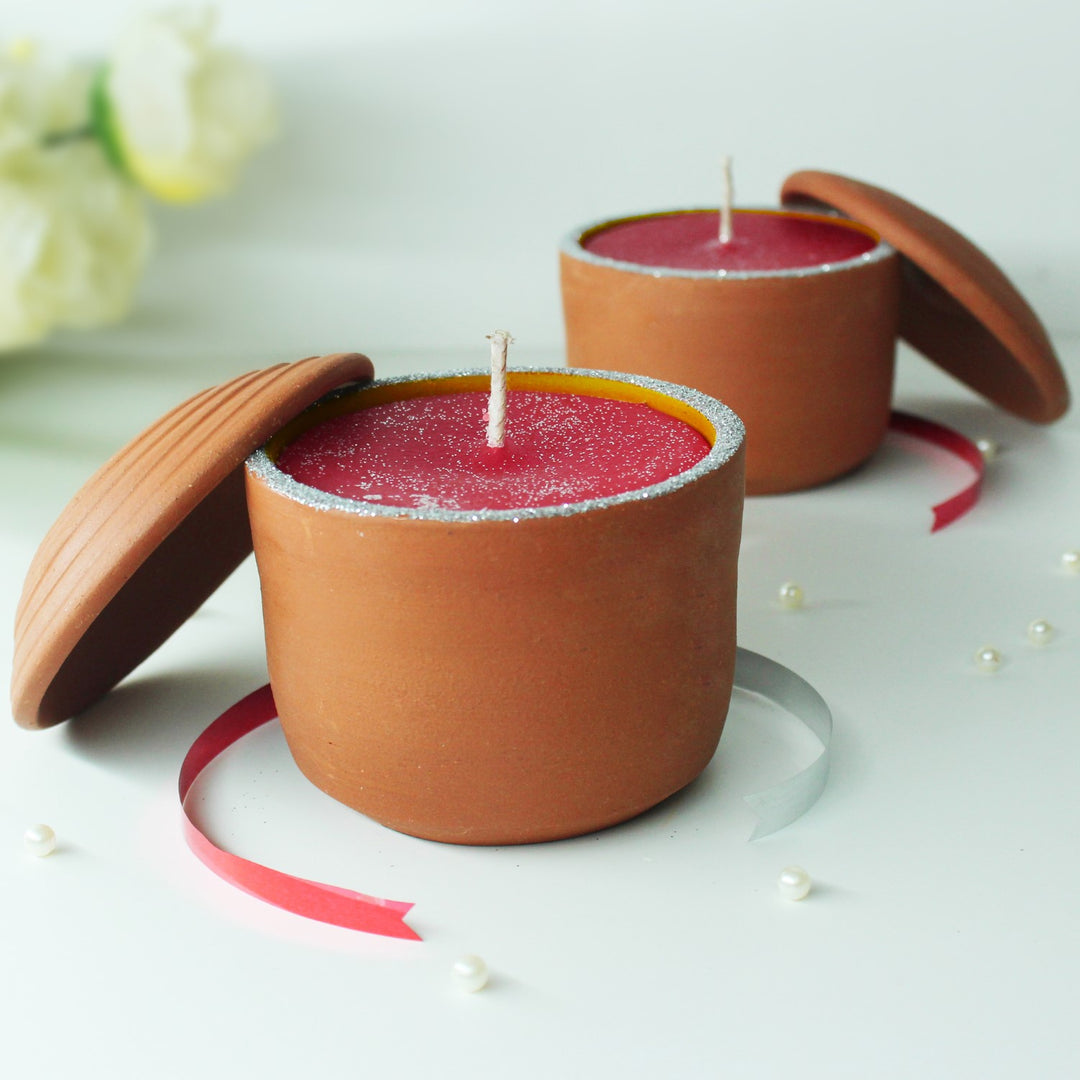 Hut Premium Terracotta Perfumed Candles | Festive | Set Of 2