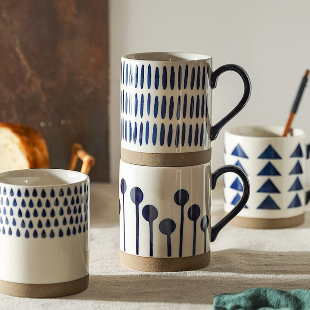 Porcelain Coffee Mugs | Clay Craft | Navy And White | For Modern Home | Set Of 4