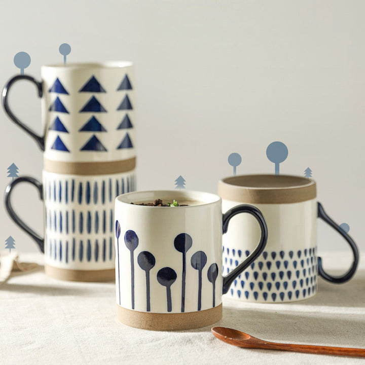 Porcelain Coffee Mugs | Clay Craft | Navy And White | For Modern Home | Set Of 4