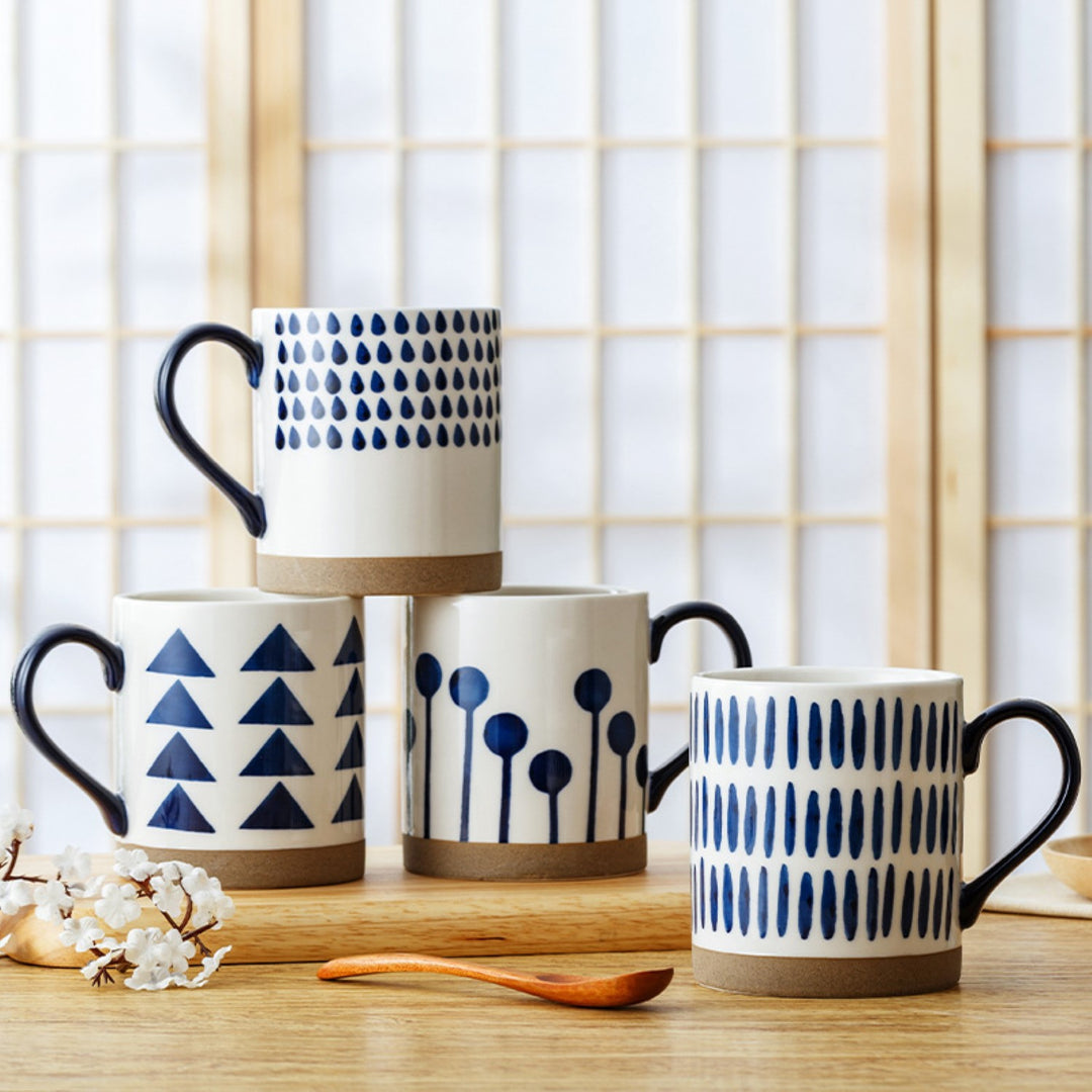 Porcelain Coffee Mugs | Clay Craft | Navy And White | For Modern Home | Set Of 4