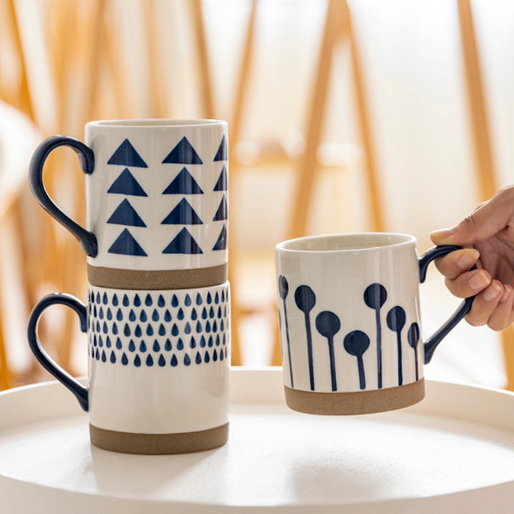 Porcelain Coffee Mugs | Clay Craft | Navy And White | For Modern Home | Set Of 4