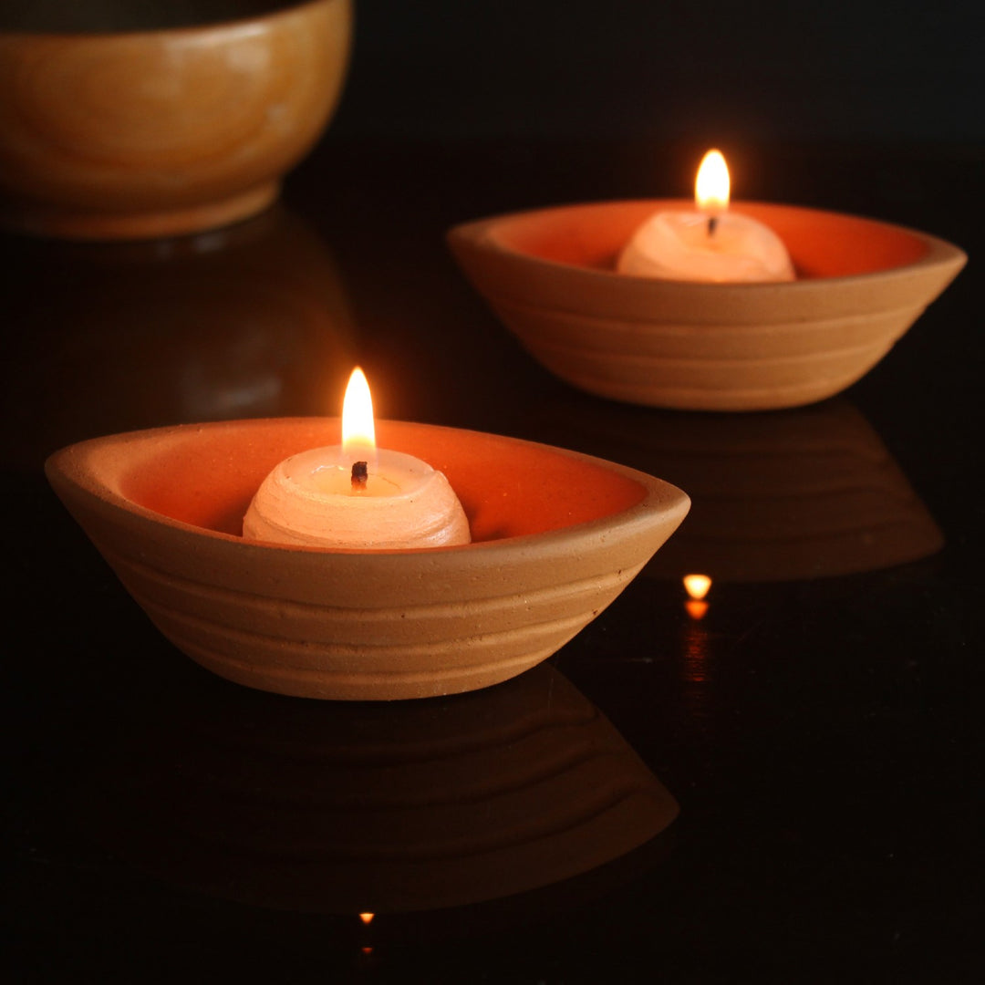 Decorative Boat Tealight Candle Holder | Terracotta | Pack Of 6