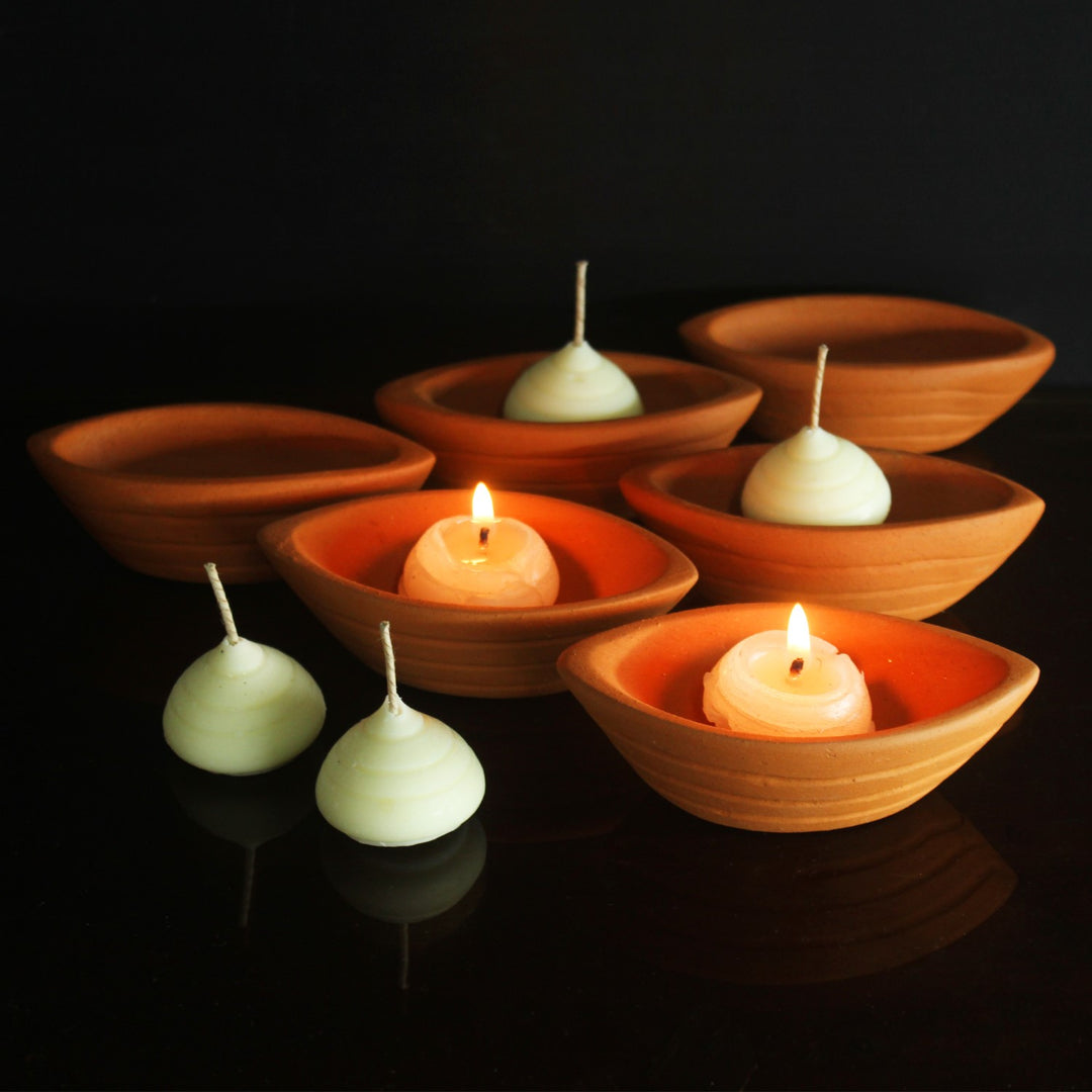 Decorative Boat Tealight Candle Holder | Terracotta | Pack Of 6