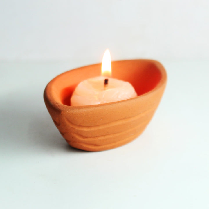 Decorative Boat Tealight Candle Holder | Terracotta | Pack Of 6