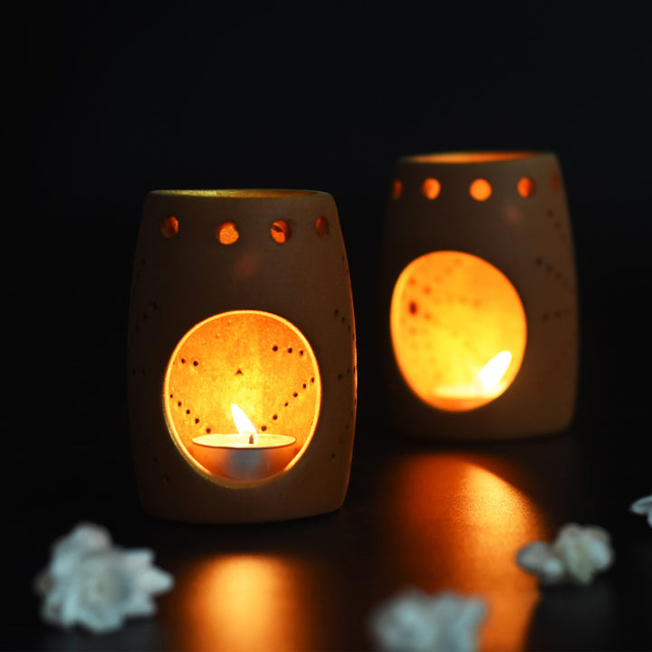 Terracotta Tealight Candle Holder Pot | Handcrafted | Gift Set of 2