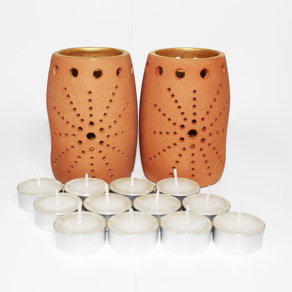 Terracotta Tealight Candle Holder Pot | Handcrafted | Gift Set of 2