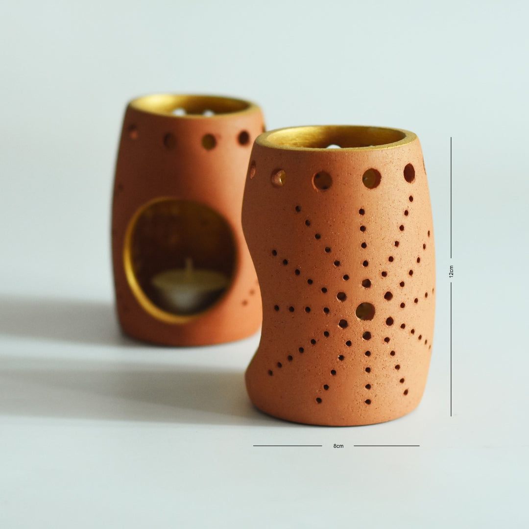 Terracotta Tealight Candle Holder Pot | Handcrafted | Gift Set of 2