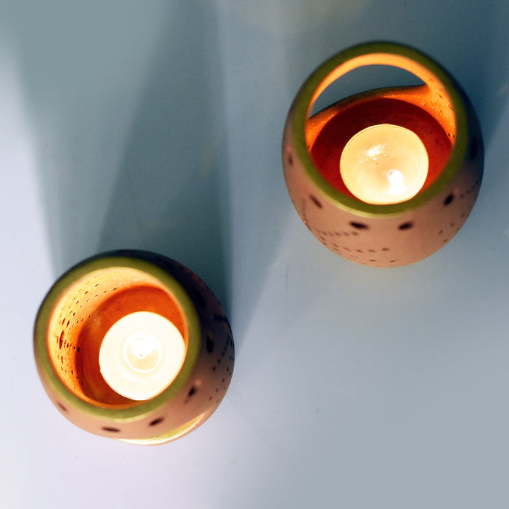 Terracotta Tealight Candle Holder Pot | Handcrafted | Gift Set of 2