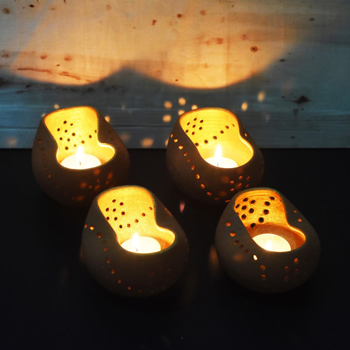 Chirag Shape Tealight Candle Holder Pot | Hand-Crafted | Terracotta | Set of 4