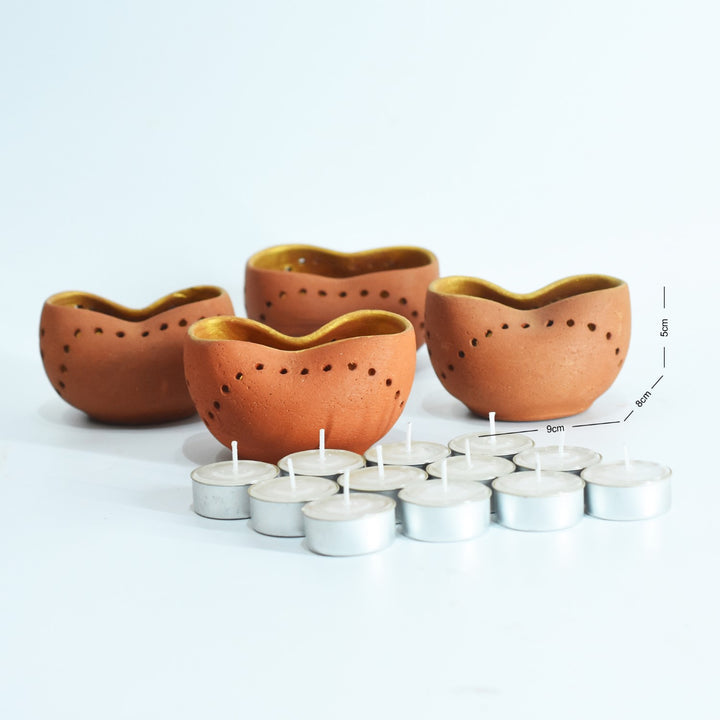 Chirag Shape Tealight Candle Holder Pot | Hand-Crafted | Terracotta | Set of 4