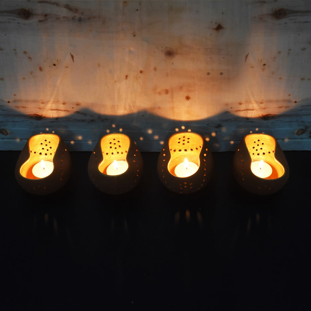 Chirag Shape Tealight Candle Holder Pot | Hand-Crafted | Terracotta | Set of 4