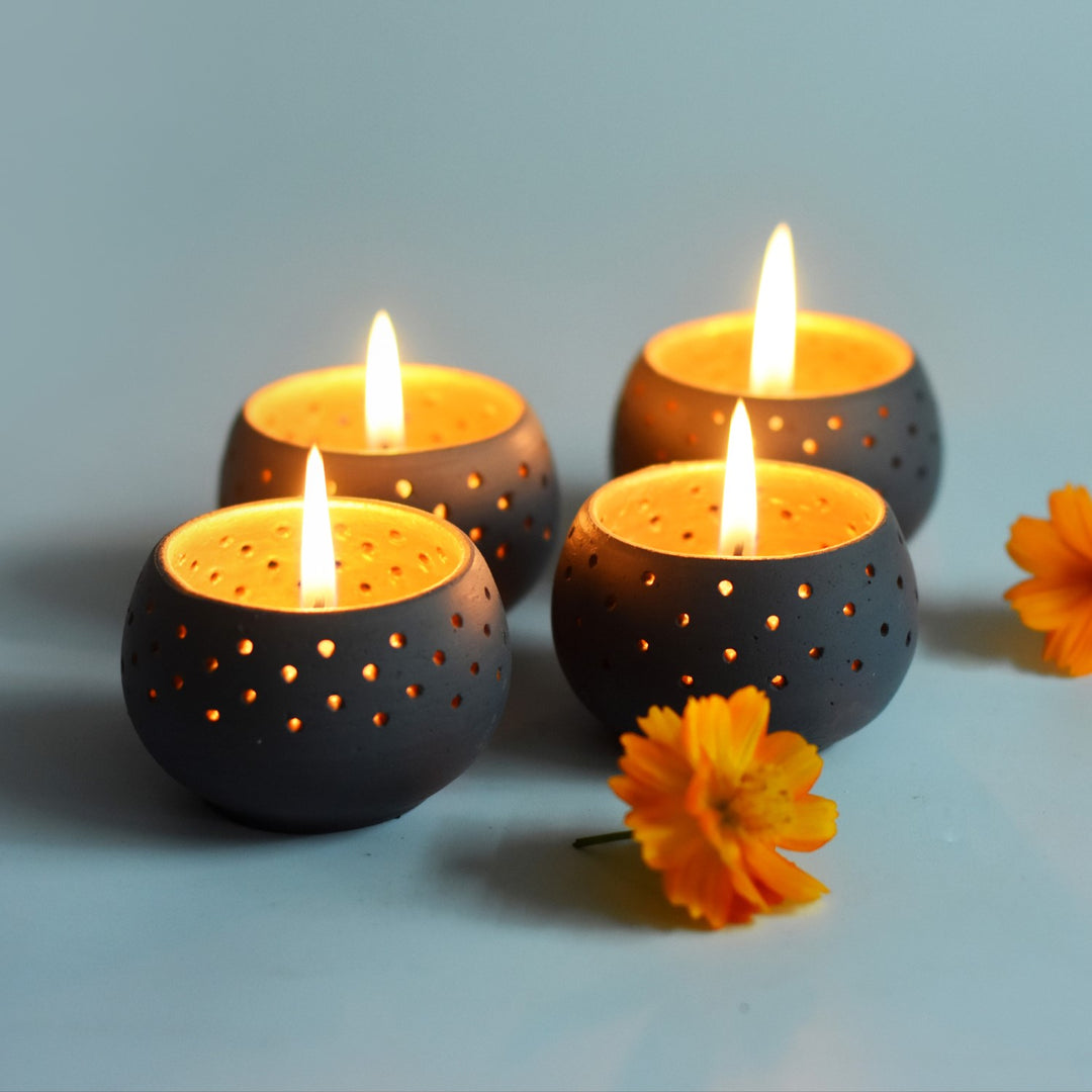 Grey Dome Shape Tealight Candle Holder/Pot | Terracotta | Set of 4