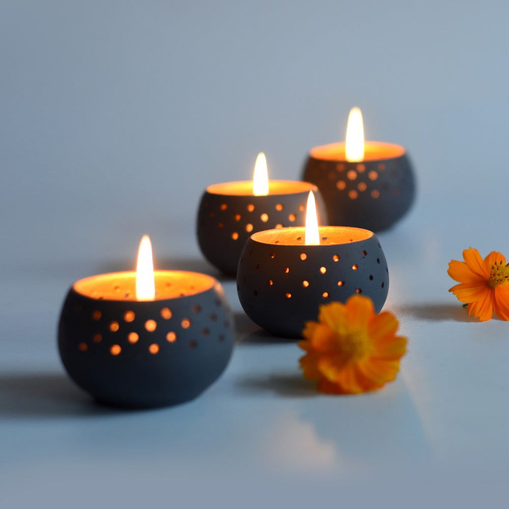 Grey Dome Shape Tealight Candle Holder/Pot | Terracotta | Set of 4