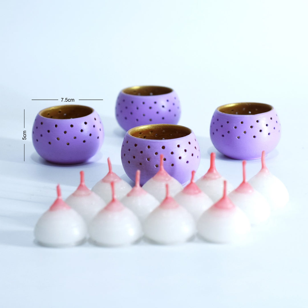 Purple Dome Shape Tealight Candle Holder/Pot | Terracotta | Set of 4