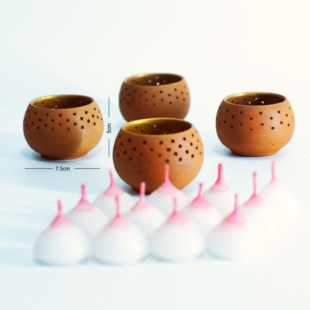 Perforated Dome Shape Tealight Candle Holder/Pot | Terracotta | Set of 4