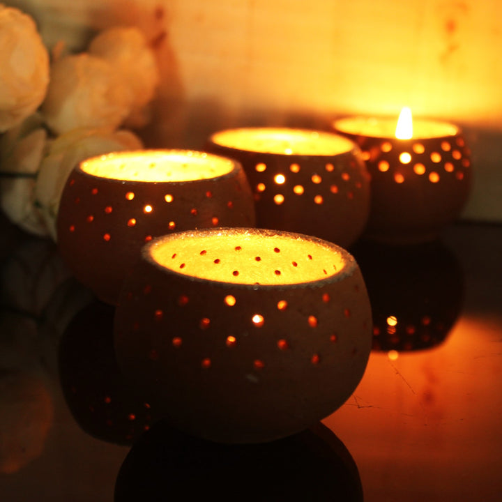 Perforated Dome Tealight Candle Holder | Terracotta | Pack Of 4