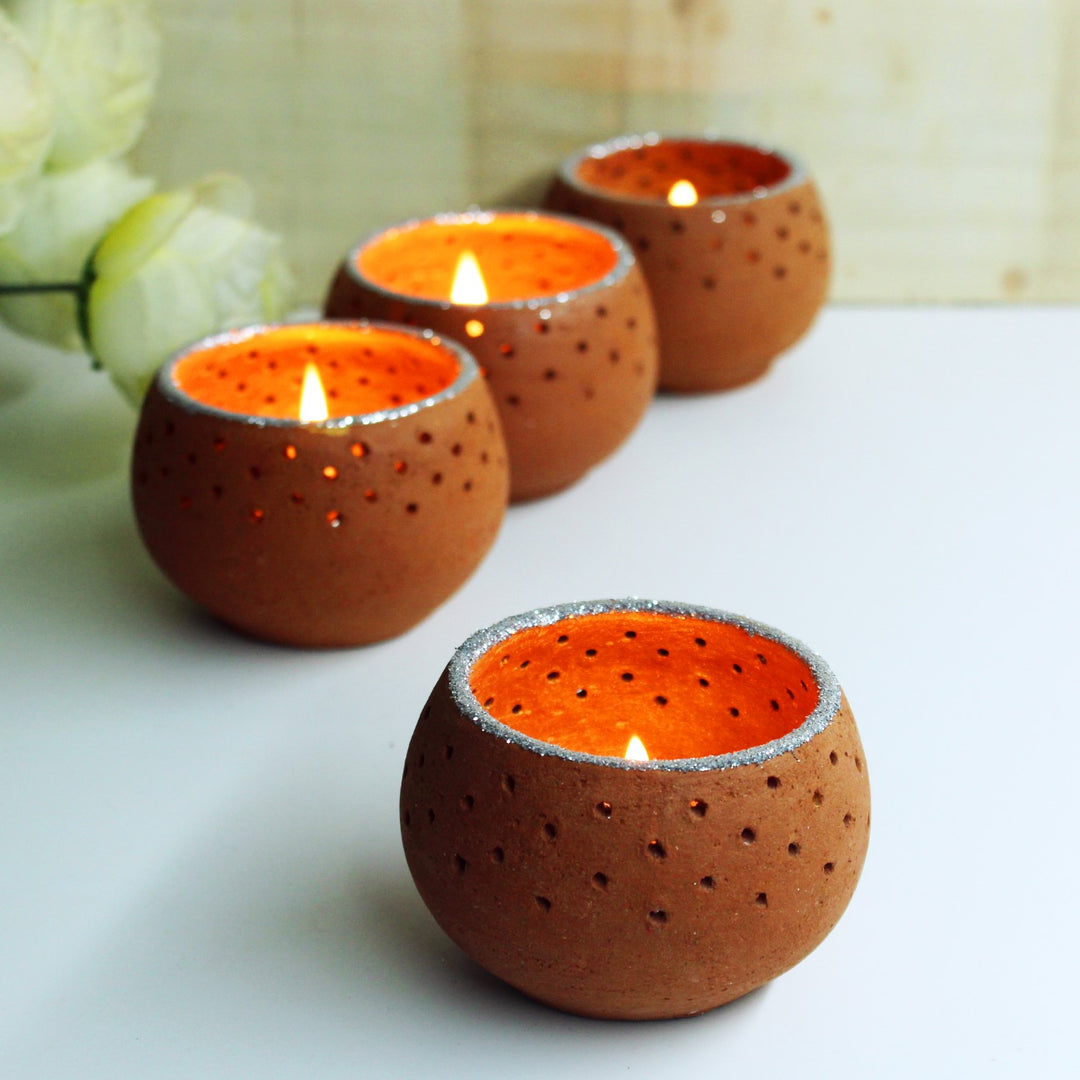 Perforated Dome Tealight Candle Holder | Terracotta | Pack Of 4