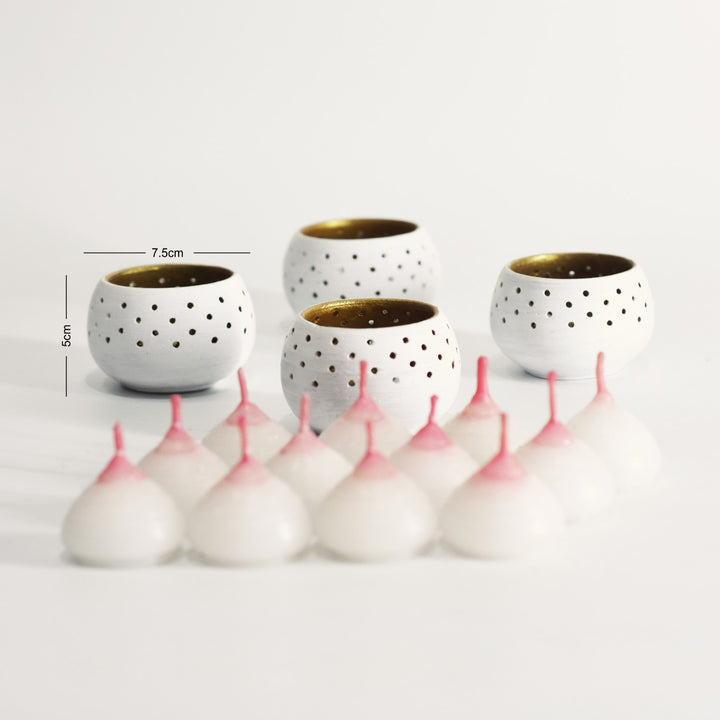 White Dome Shape Tealight Candle Holder/Pot | Terracotta | Set of 4