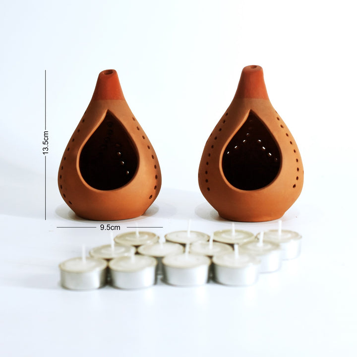 Tear Drop Shape Candle Holder/Pot | Terracotta | Set of 2