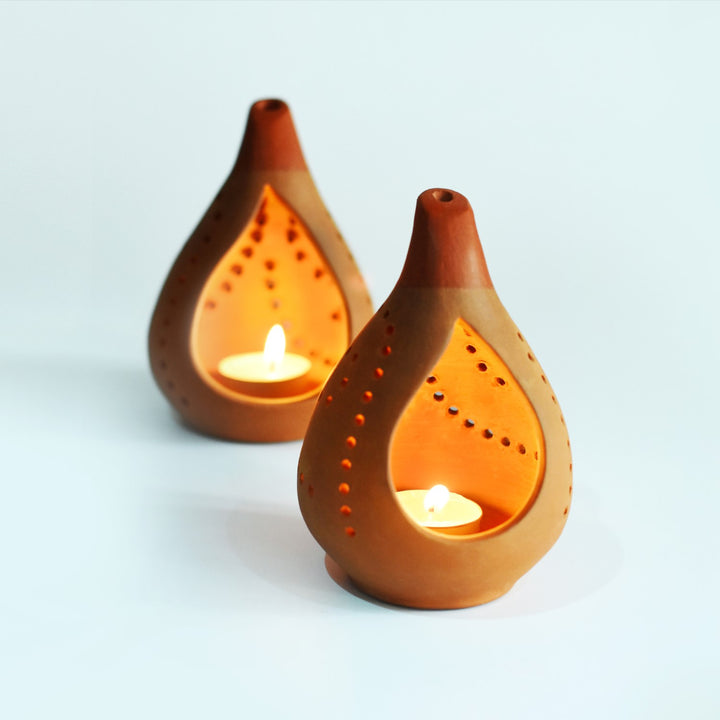 Tear Drop Shape Candle Holder/Pot | Terracotta | Set of 2