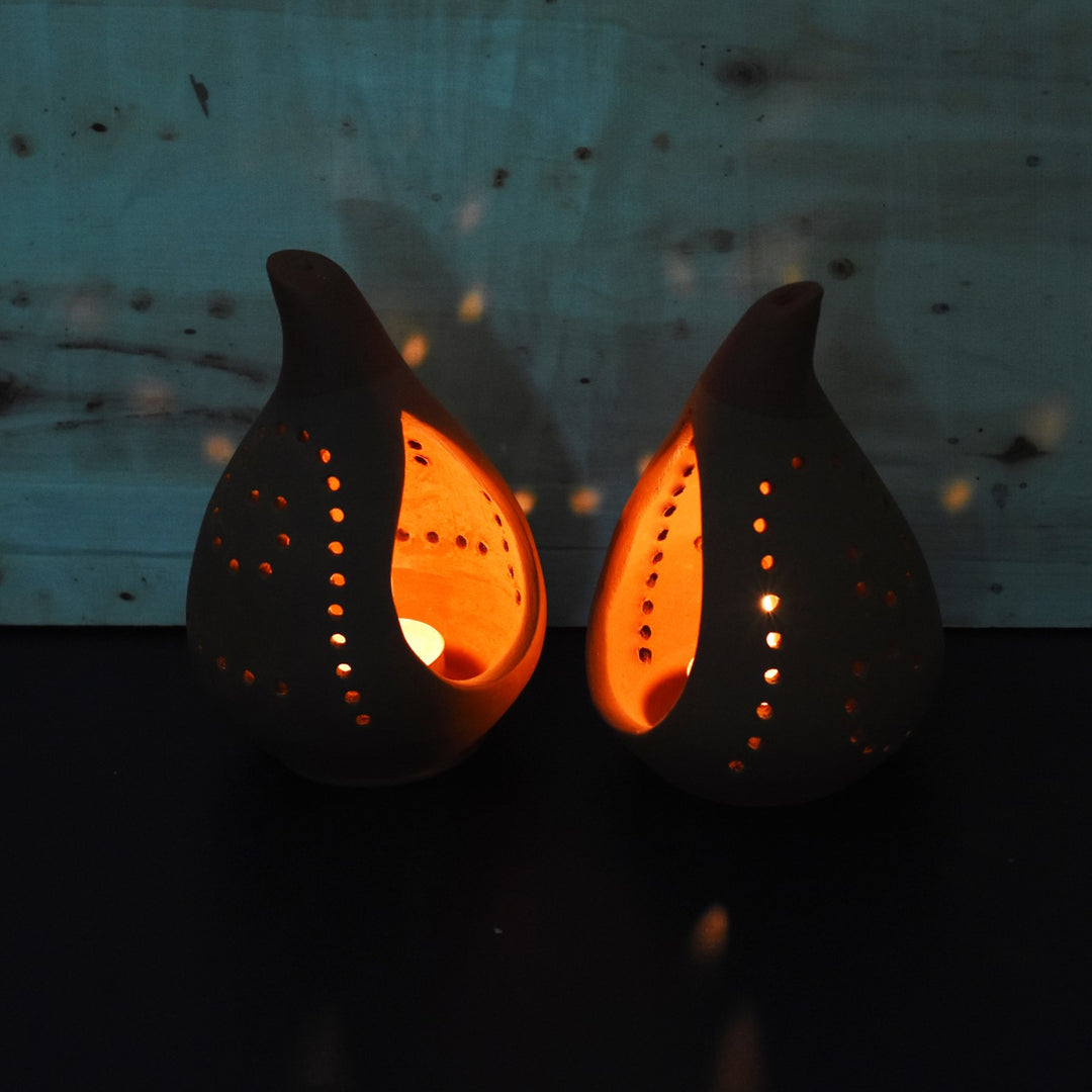 Tear Drop Shape Candle Holder/Pot | Terracotta | Set of 2