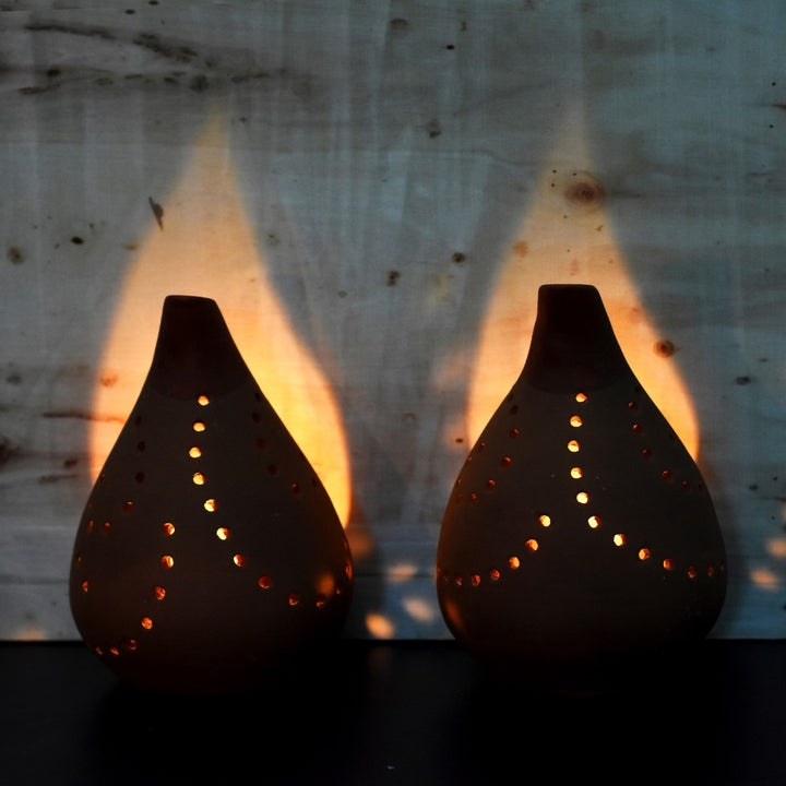 Tear Drop Shape Candle Holder/Pot | Terracotta | Set of 2