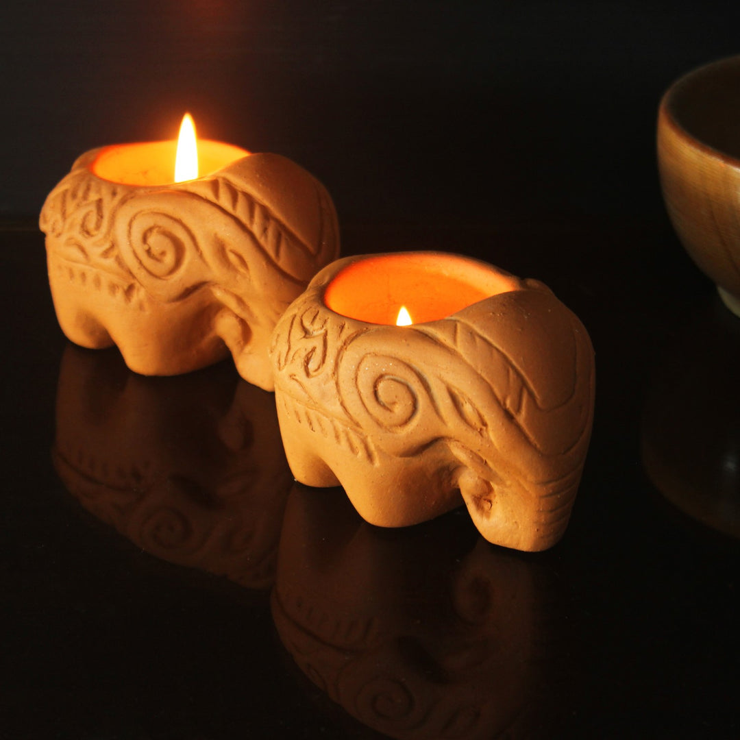 Decorative Elephant Tealight Candle Holder | Terracotta | Pack Of 6