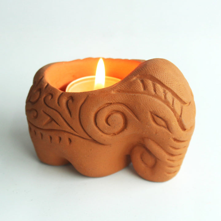 Decorative Elephant Tealight Candle Holder | Terracotta | Pack Of 6