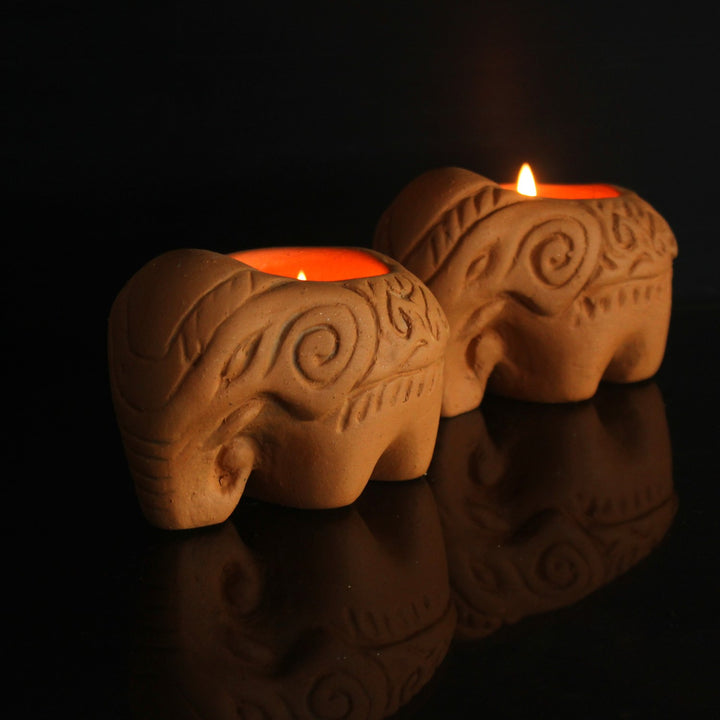 Decorative Elephant Tealight Candle Holder | Terracotta | Pack Of 6