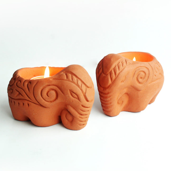 Decorative Elephant Tealight Candle Holder | Terracotta | Pack Of 6