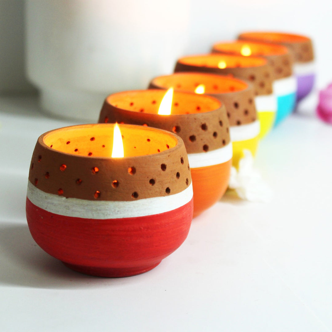 Hand-Crafted Mini Multi-Coloured Tealight Candle Holder | Set Of 6