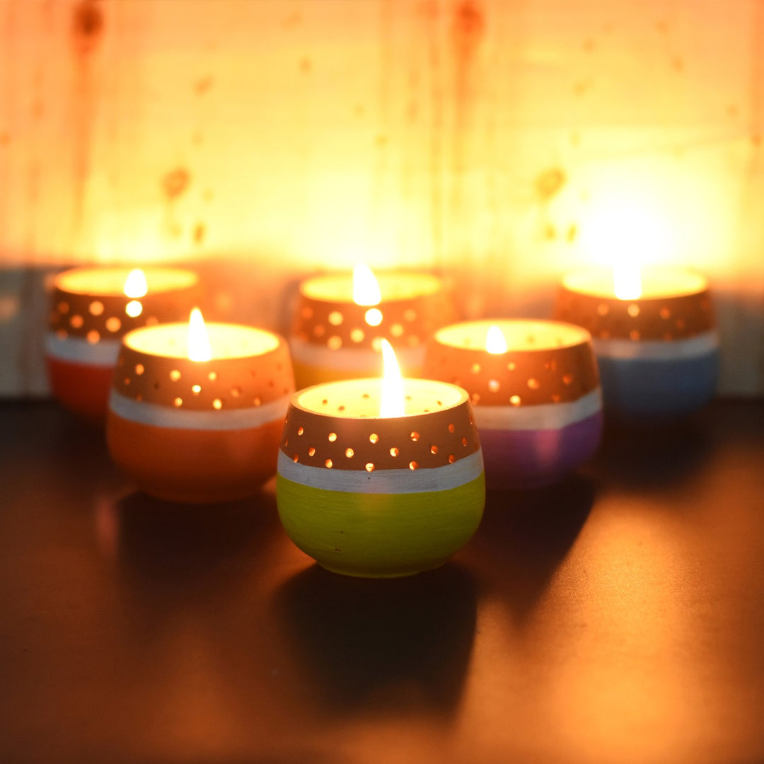 Hand-Crafted Mini Multi-Coloured Tealight Candle Holder | Set Of 6