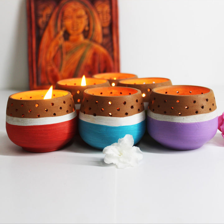 Hand-Crafted Mini Multi-Coloured Tealight Candle Holder | Set Of 6