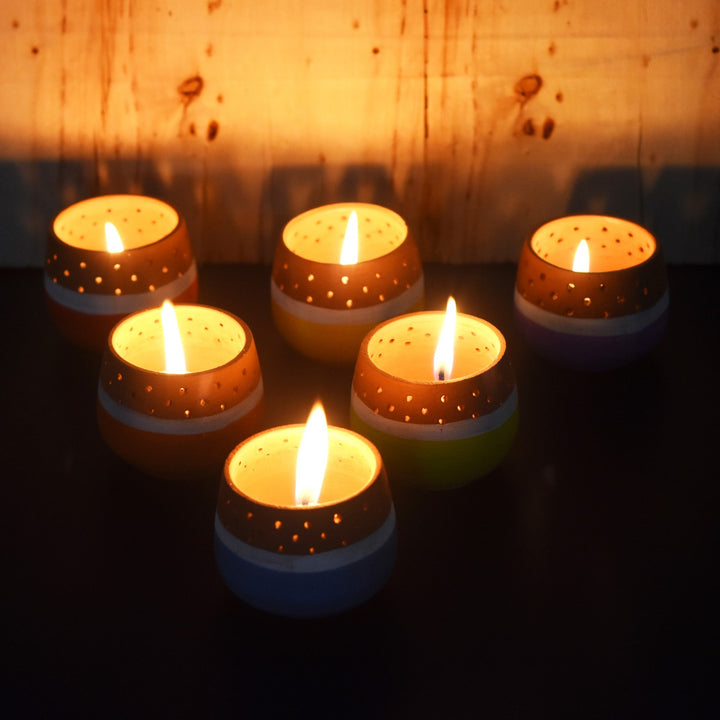 Hand-Crafted Mini Multi-Coloured Tealight Candle Holder | Set Of 6