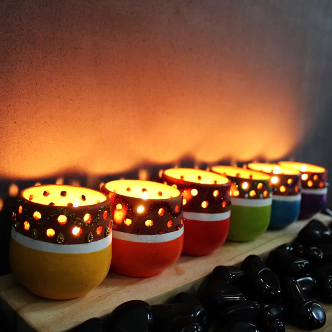 Mini Multi-Coloured Terracotta Tealight Candle Holder | Set Of 6