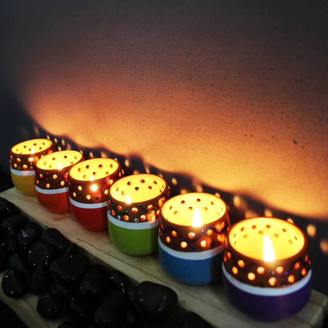 Mini Multi-Coloured Terracotta Tealight Candle Holder | Set Of 6