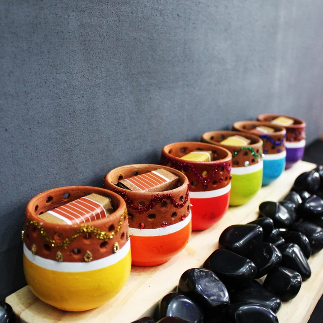 Mini Multi-Coloured Terracotta Tealight Candle Holder | Set Of 6