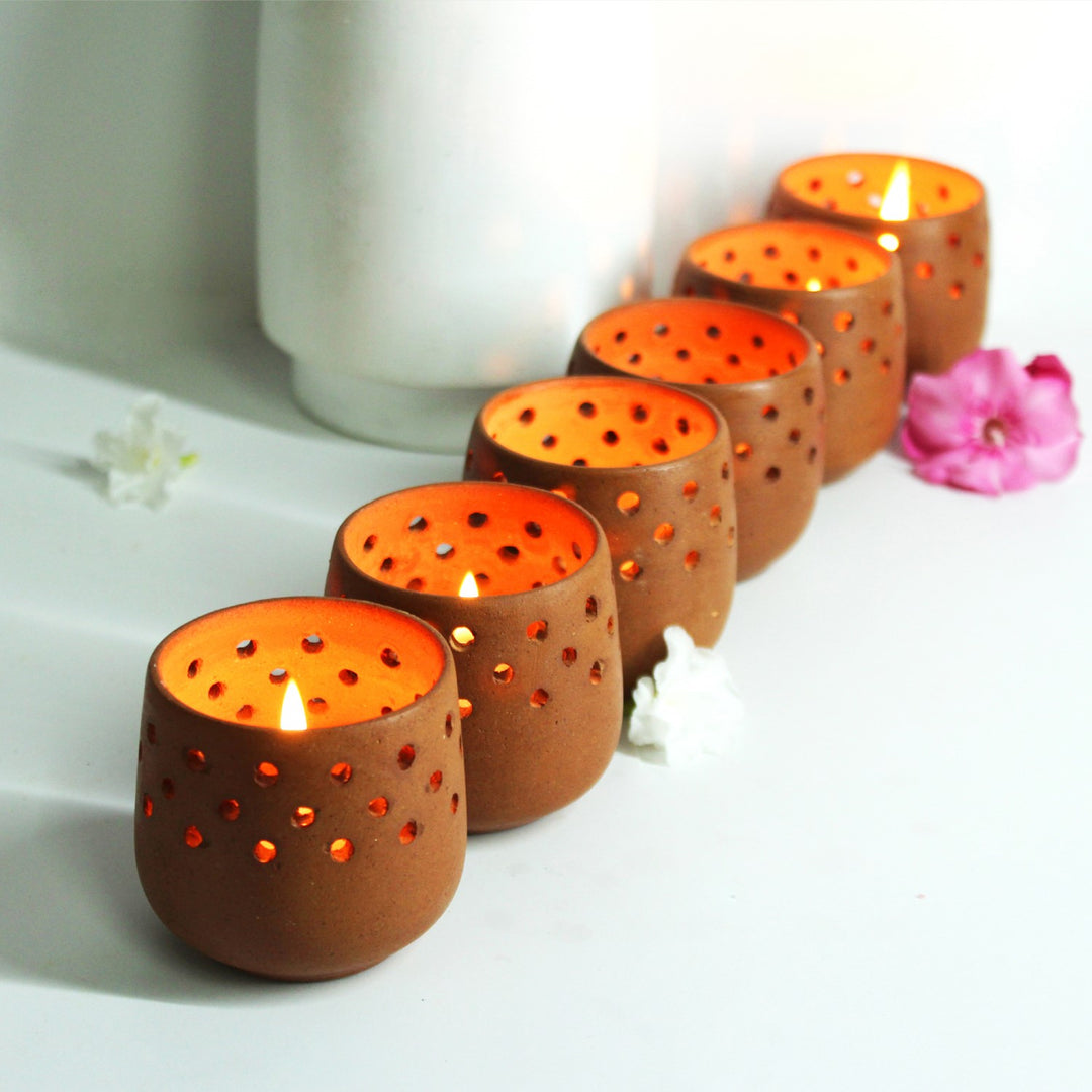 Mini Candle Holder | Hand-Crafted | Terracotta | Gift Set Of 6