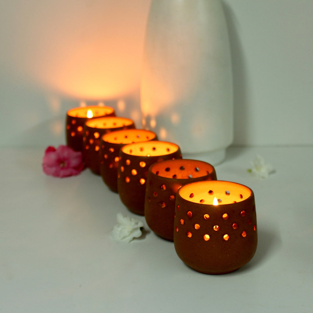 Mini Candle Holder | Hand-Crafted | Terracotta | Gift Set Of 6