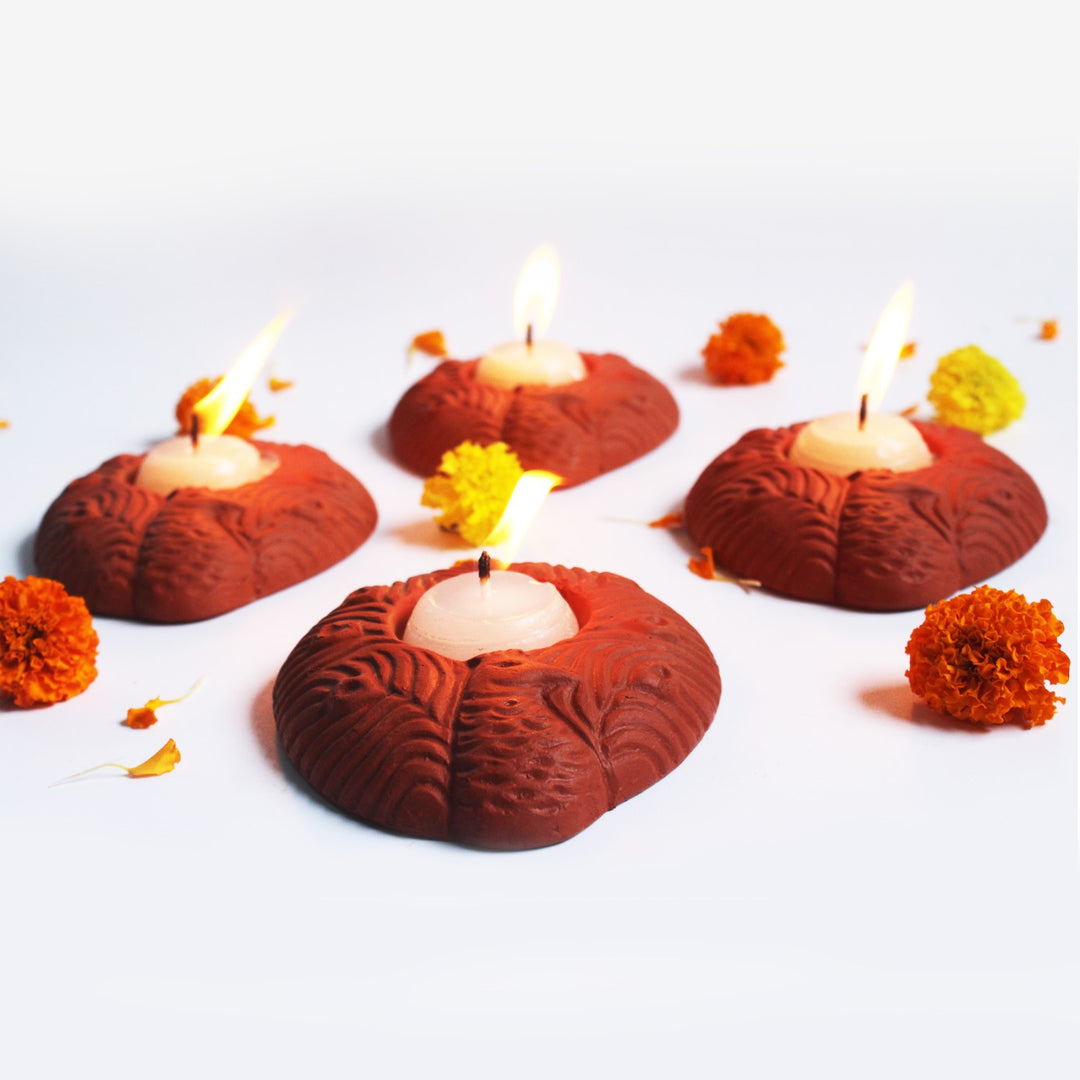 Peacock Tealight Candle Holder | Terracotta | Festive Pack Of 6