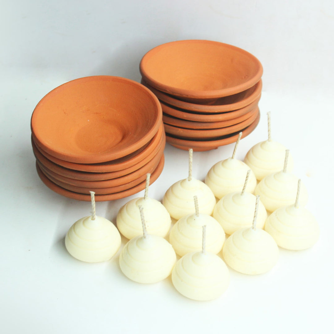 Terracotta Tealight Candle Holder With Candles | Hand-Crafted | Pack Of 6