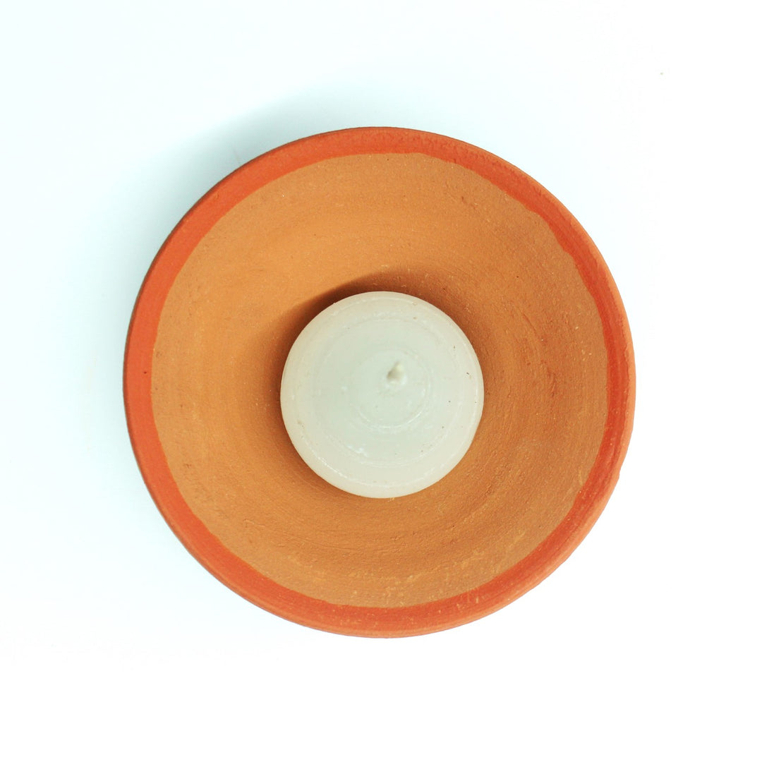 Terracotta Tealight Candle Holder With Candles | Hand-Crafted | Pack Of 6