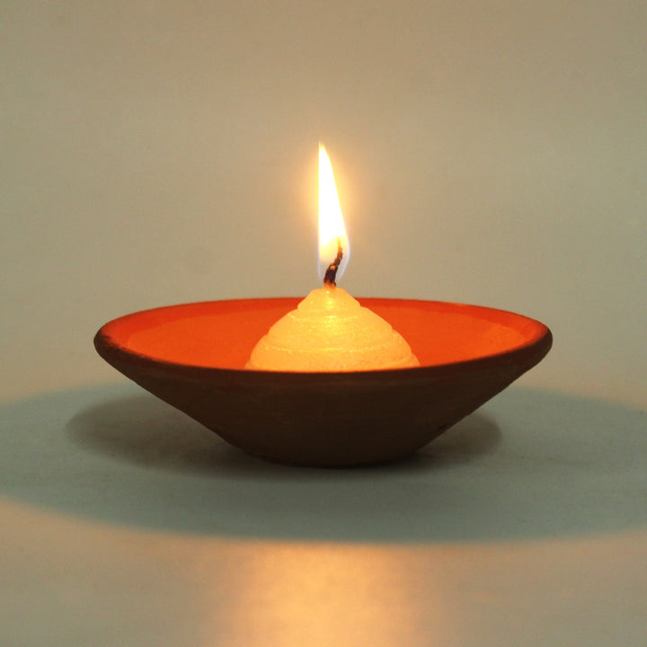 Terracotta Tealight Candle Holder With Candles | Hand-Crafted | Pack Of 6