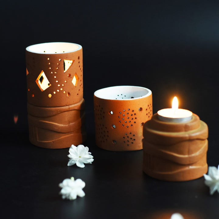 Festive Tealight Candle Holder | Terracotta | Hand-Crafted | Set of 2