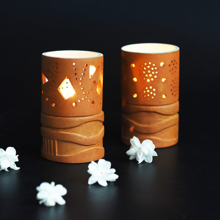 Festive Tealight Candle Holder | Terracotta | Hand-Crafted | Set of 2