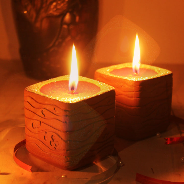 Qube Shape Clay Perfumed Candles | Terracotta | Set Of 4